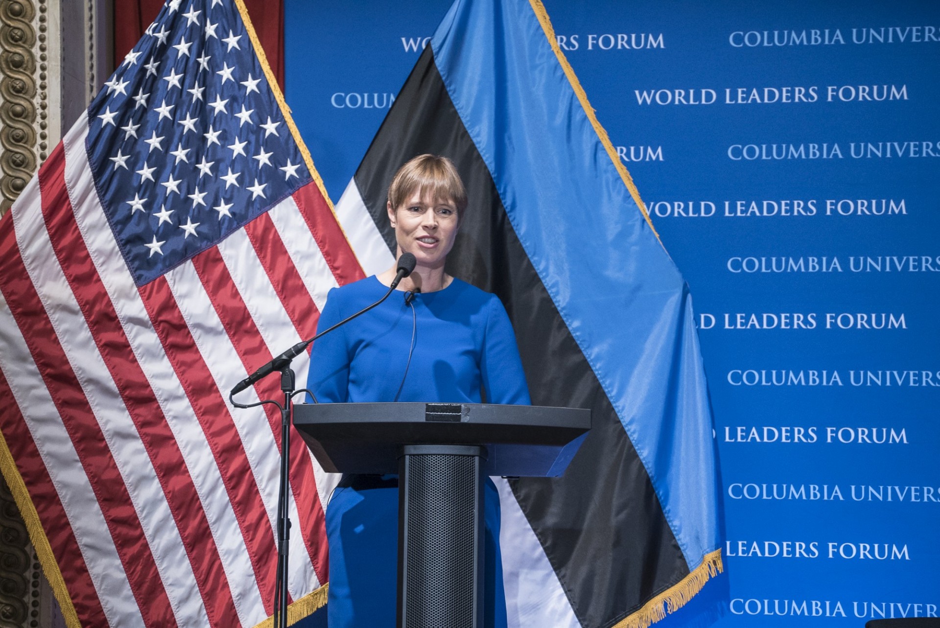 President Kersti Kaljulaid of Estonia delivers her address, “Estonia, the Land of Skype, the Digital Land,” to Columbia University students, faculty and staff.