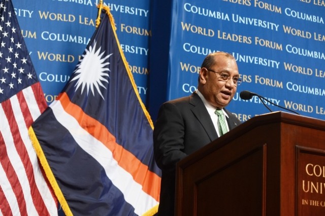 His Excellency Christopher Jorebon Loeak, President of the Republic of the Marshall Islands, delivers his address titled “Marshalling Climate Leadership” to Columbia students, staff, and faculty.