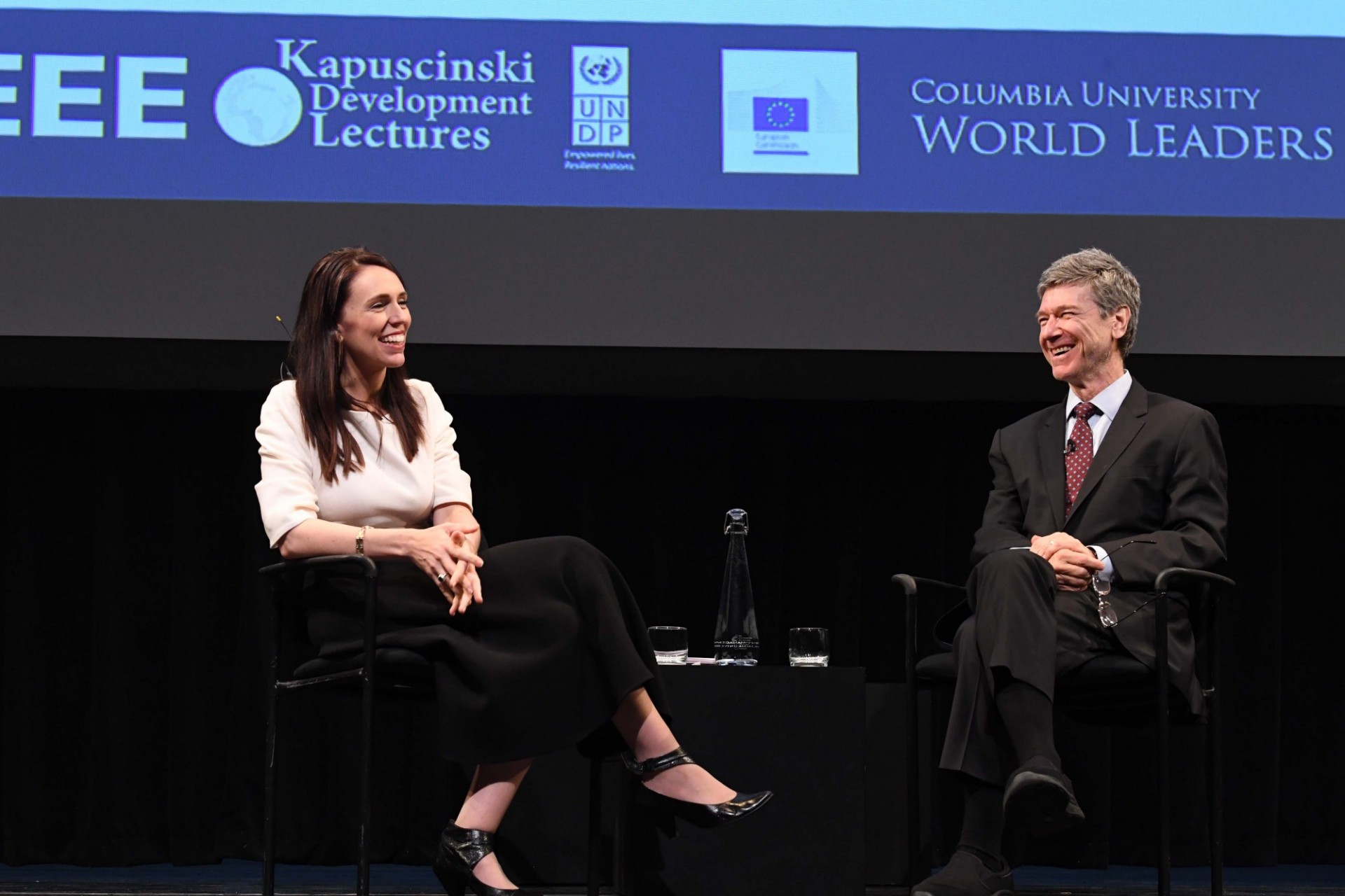 Jeffrey Sachs,Director, Center for Sustainable Development in the Earth Institute, moderates the question and answer session with the audience.