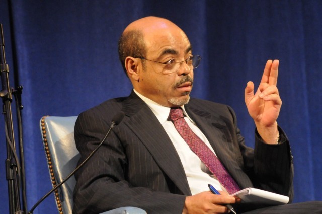 Prime Minister, Meles Zenawi answering questions during the question and answer session moderated by Mamadou Diouf, Director, Institute of African Studies.