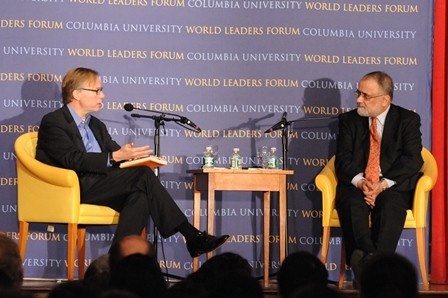 Steve Coll, President, New American Foundation, engages Ahmed Rashid in the program discussion.