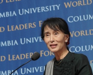 Daw Aung San Suu Kyi addresses Columbia University students, faculty, staff and esteemed guests.
