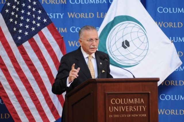 His Excellency Professor Ekmeleddin Ihsanoglu, Secretary General of the Organisation of Islamic Cooperation, delivers his address titled "The Islamic World in the New Century" to Columbia University students, faculty and staff.