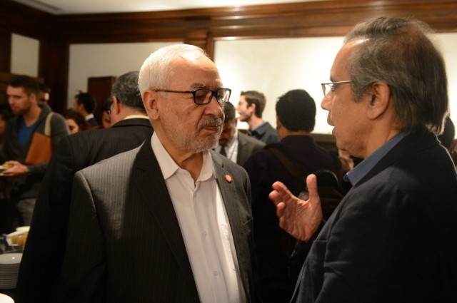 Rached Ghannouchi engages in discussion with the Columbia University community following his address.