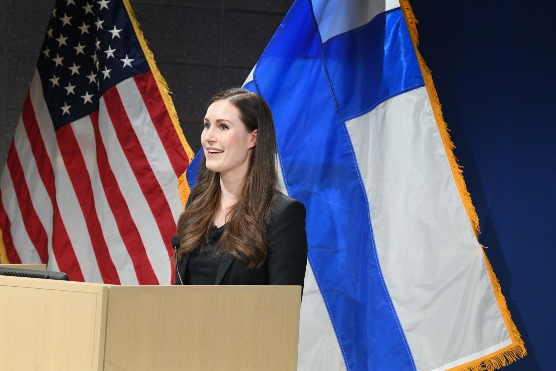 Prime Minister Ms. Sanna Marin of Finland, delivers her address, “The Climate Sustainable Welfare Society: Is it the Model of the Future?,” to Columbia University students, faculty and staff.