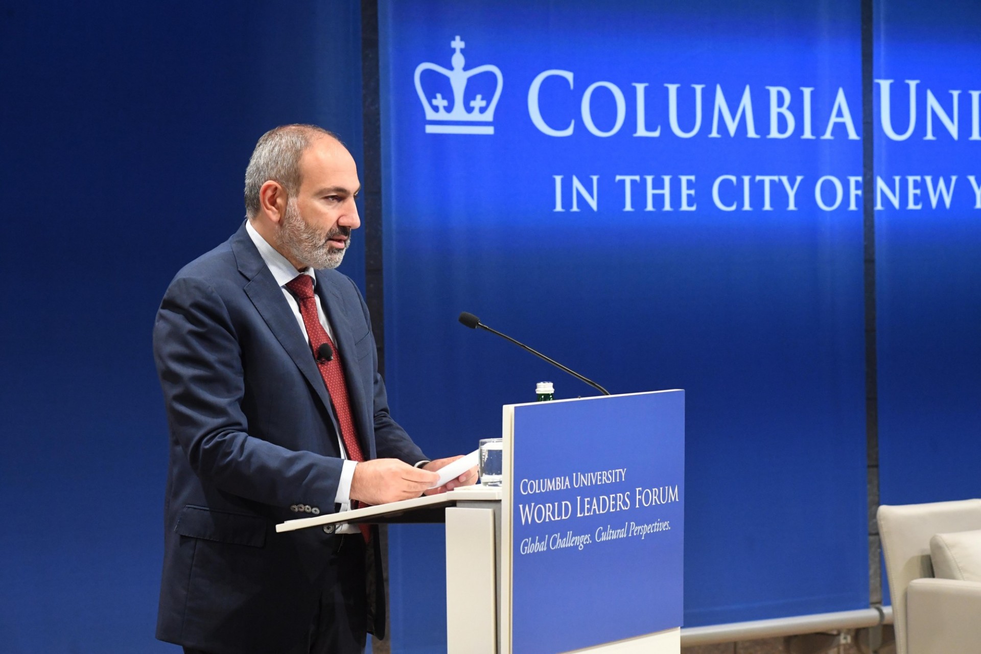 Prime Minister Nikol Pashinyan of Armenia delivers his address to Columbia University students, faculty and staff.