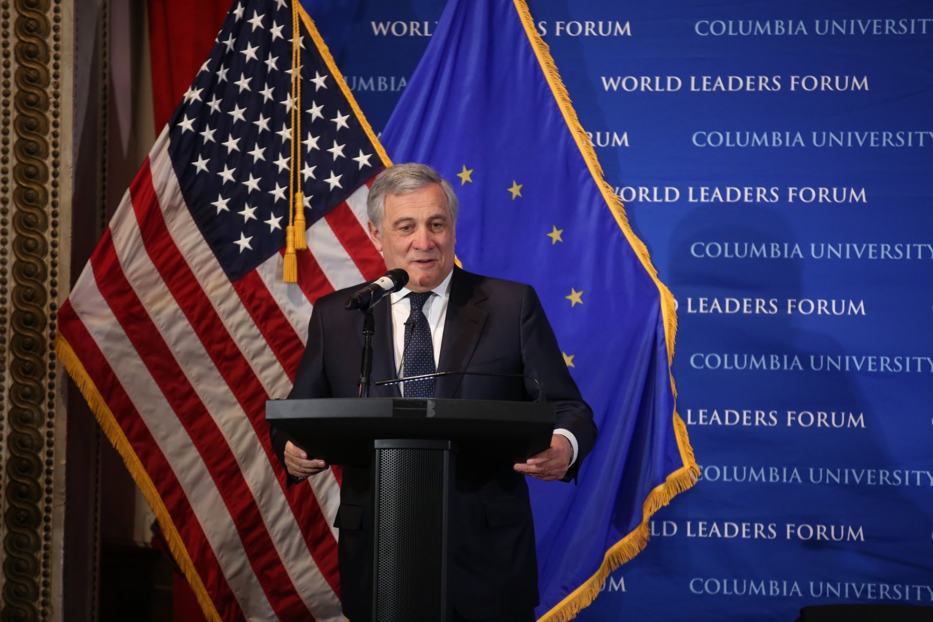 President Antonio Tajani of the European Parliament delivers his address, "United States and Europe must stand together to better defend our shared values," to Columbia University students, faculty and staff.