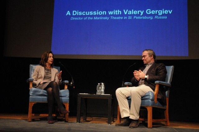 Professor Elaine Sisman, Chair of Music Humanities, engages Valery Gergiev in the program discussion