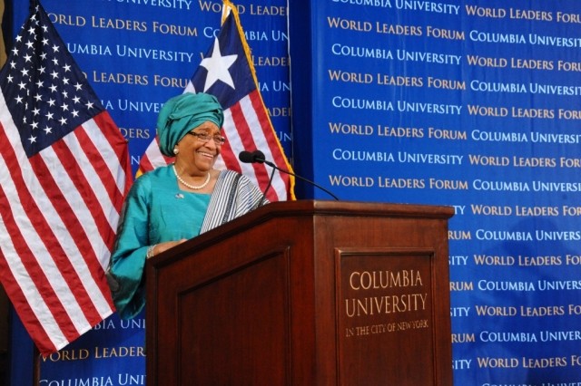 Her Excellency Madam Ellen Johnson Sirleaf, President of the Republic of Liberia, delivers her address titled “Challenges of Transformation in a Fragile State: The Case of Liberia” to Columbia students, staff, and faculty.