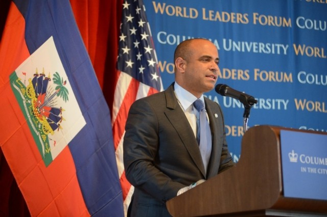 Laurent Lamothe, Prime Minister of the Republic of Haiti, delivers his address titled “Balancing Foreign Direct Investments: Disaster Risks and Development in Haiti” to Columbia students, staff and faculty.