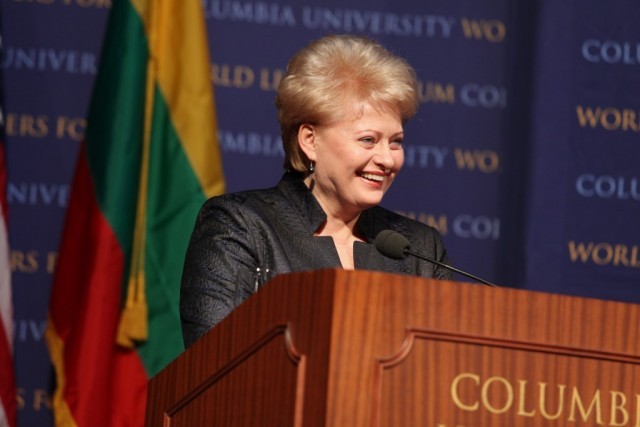 Dalia Grybauskaitė, President of the Republic of Lithuania, delivers her address titled “Austerity vs. Stimulus: Lithuanian Experience” to the Columbia University community and visiting high school students from surrounding New York City areas. 