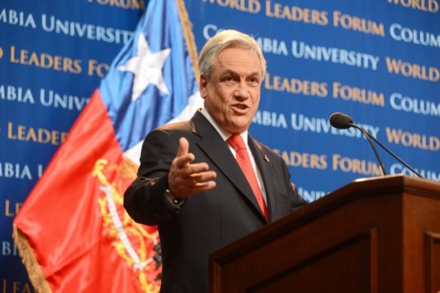 His Excellency Sebastián Piñera, President of the Republic of Chile, delivers his address titled “Chile’s Way to Development” to Columbia students, staff, and faculty.