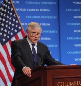 Lee C. Bollinger, President of Columbia University, welcomes the audience to a discussion series titled “Confronting the Crisis of Global Governance” on September 28, 2015.