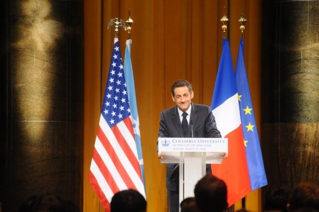 President Sarkozy addresses the audience.