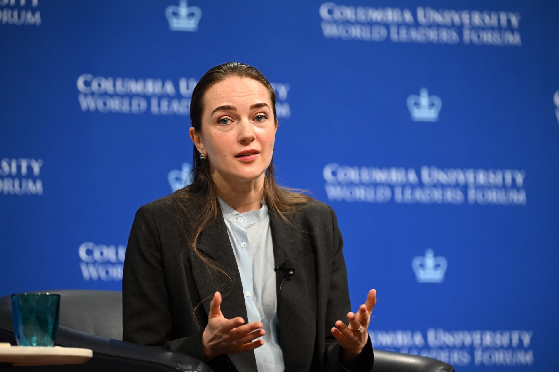 Human Rights Lawyer Oleksandra Matviichuk speaks during the World Leaders Forum