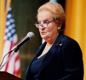 Former Secretary of State, Madeleine Albright moderates a forum with other women leaders about eliminating violence and discrimination against women.
