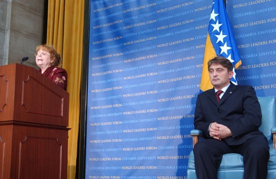 Catharine Nepomnyashchy, Director of the Harriman Institute introduces President Komšić.