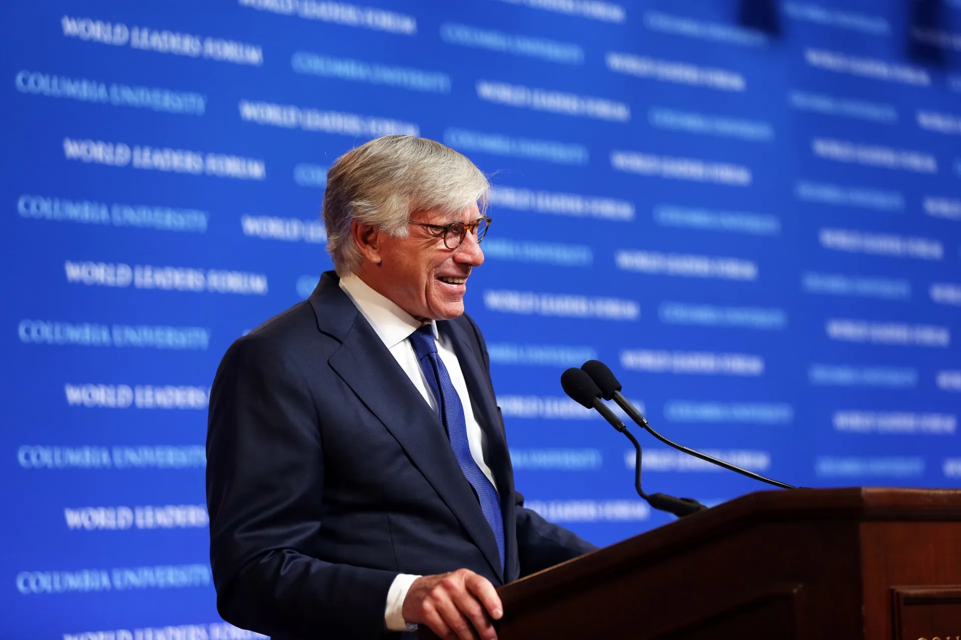 Lee C. Bollinger, President of Columbia University in the City of New York begins the World Leaders Forum with an introduction of Madeleine K. Albright, Former United States Secretary of State.