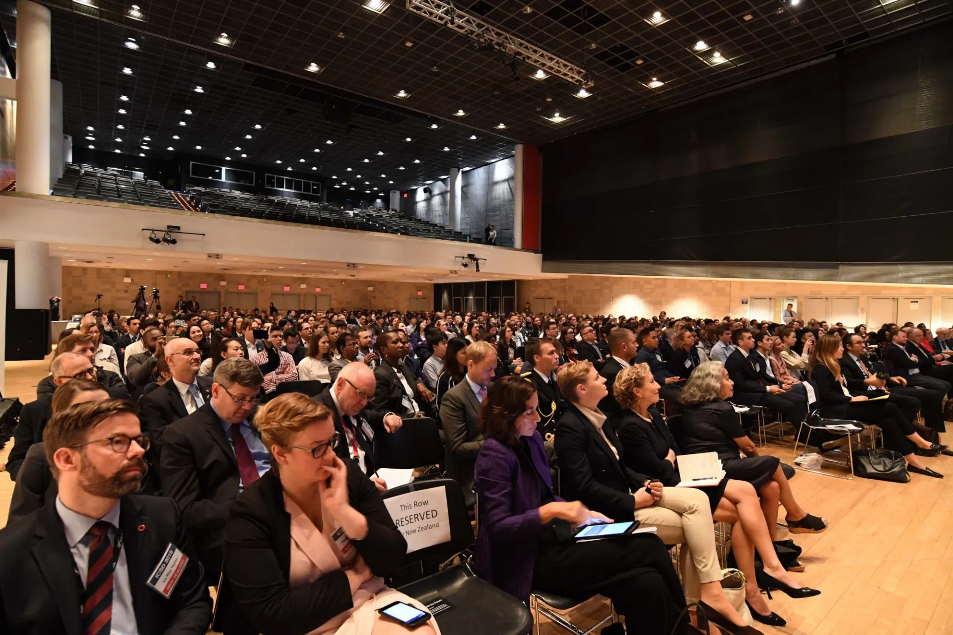 Columbia University faculty, students, and staff watch the World Leaders Forum.