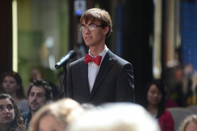 A Columbia University student lines up to ask President Ilves a question during the question and answer session.