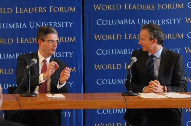 Scott Barrett, Lenfest-Earth Institute Professor of Natural Resource Economics, moderates the question and answer session with members of the audience.