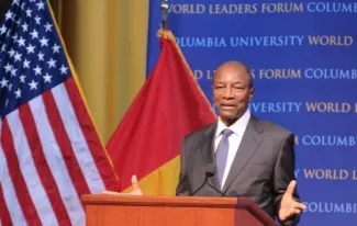 Alpha Condé, President of the Republic of Guinea, gives his address titled "Fighting for Democracy and Prosperity in Guinea."