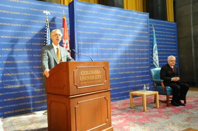 Nicholas Dirks, Executive Vice President for Arts and Sciences, Dean of the Faculty of Arts and Sciences, Franz Boas Professor of Anthropology and Professor of History, introduces President Josipović.