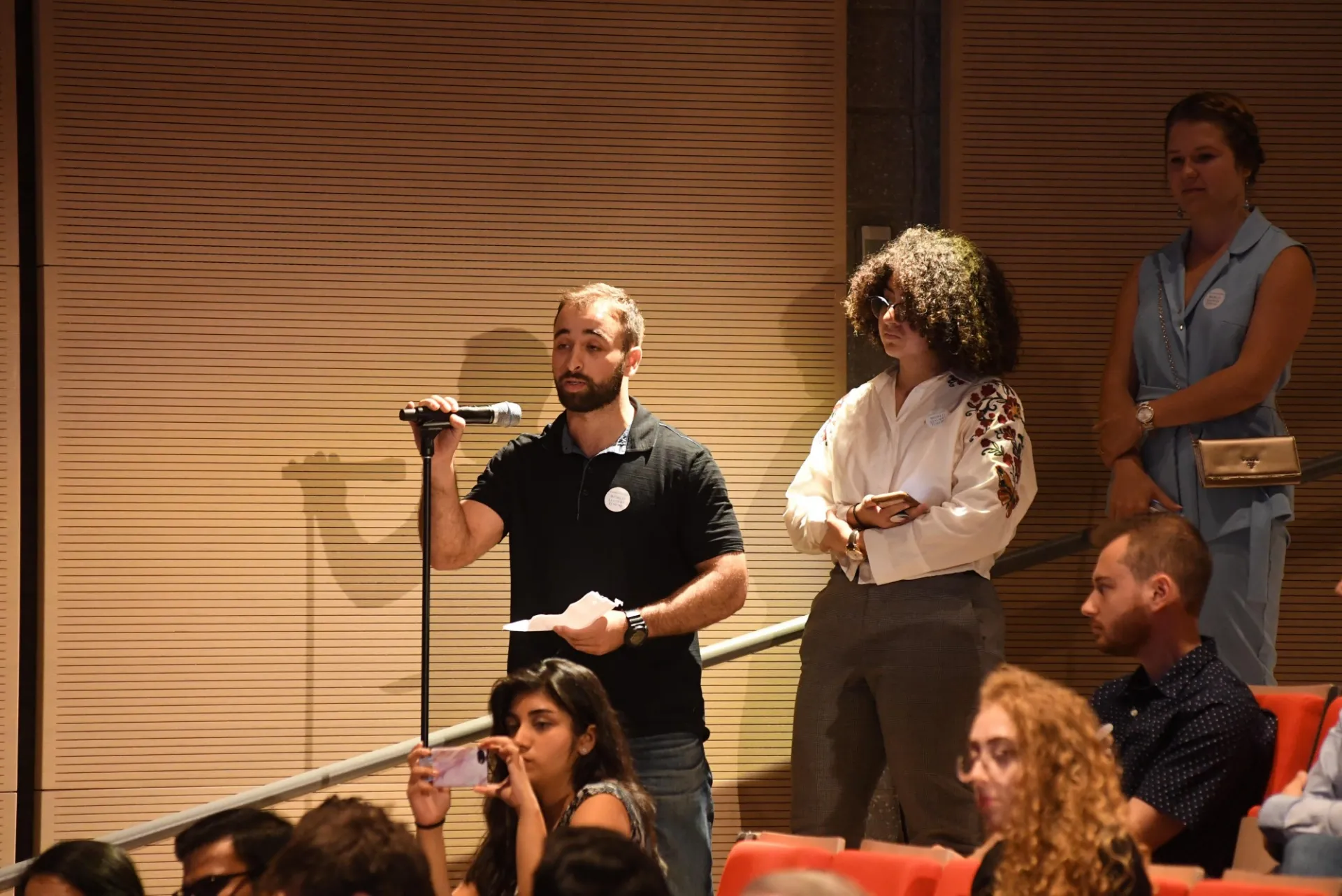 Columbia University students line up to ask President Salome Zourabichvili a question during the question and answer session.