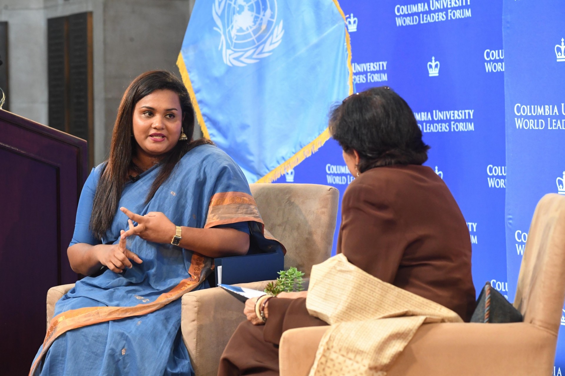 Vishakha N. Desai, Vice Chair, Committee on Global Thought, Senior Advisor for Global Affairs, and Senior Research Scholar, School of International and Public Affairs moderates the question and answer session with the audience.