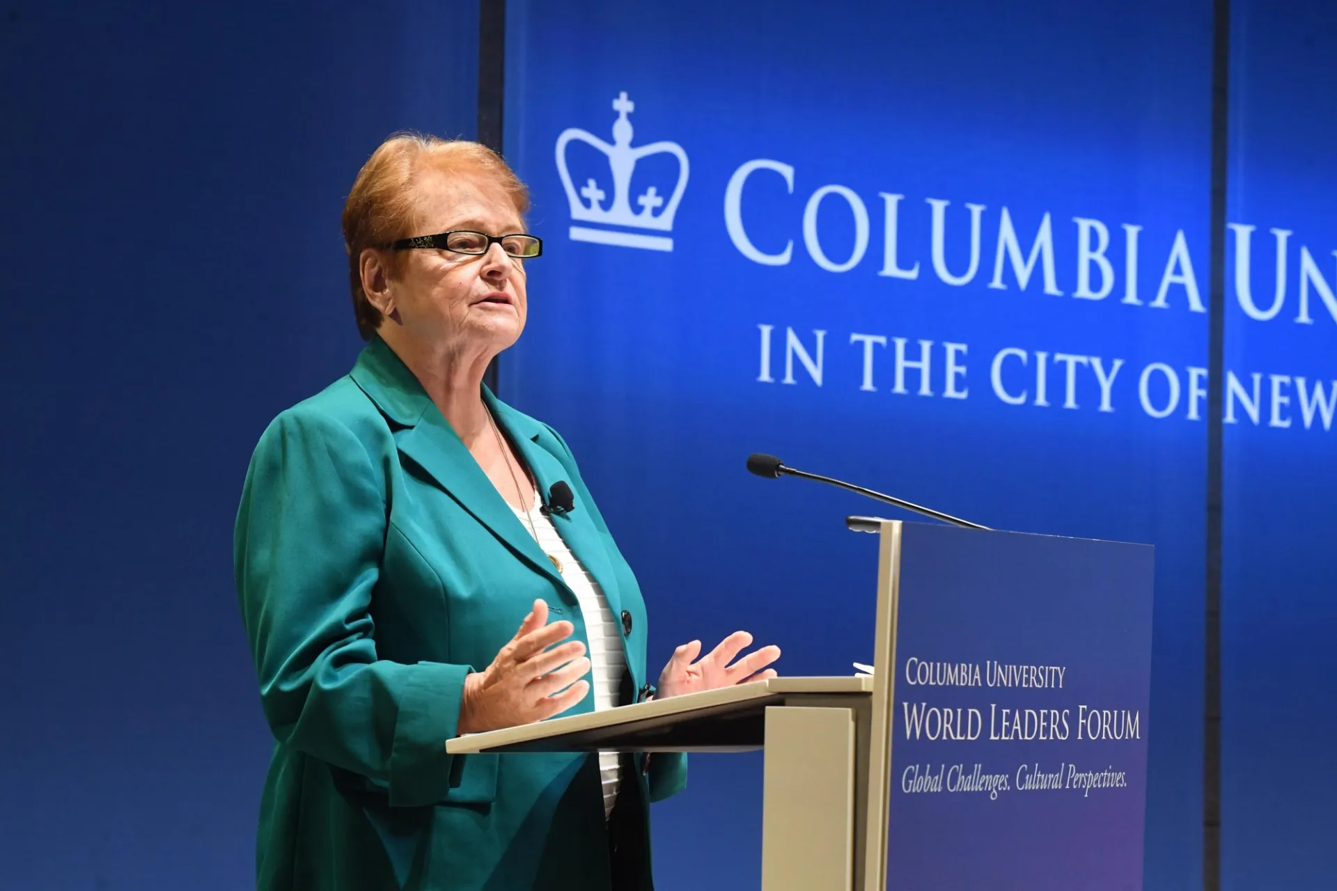 Dr. Gro Harlem Brundtland, Member of The Elders, former Prime Minister of Norway, and former Director-General of the World Health Organisation delivers her address on global health and preparedness.