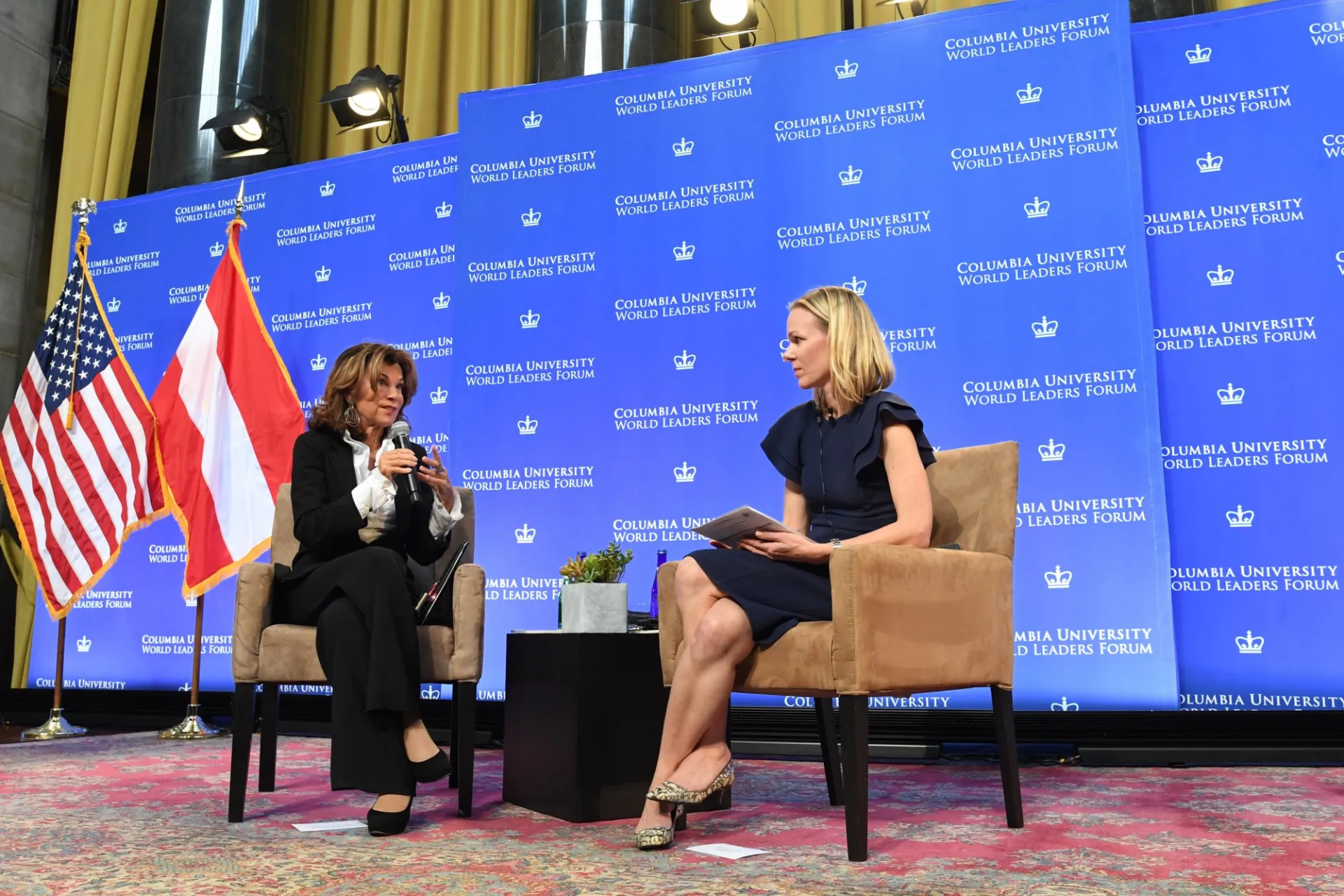 Anu Bradford, Henry L. Moses Professor of Law and International Organization and Director of the European Legal Studies Center at Columbia Law School moderates the question and answer session with the audience.