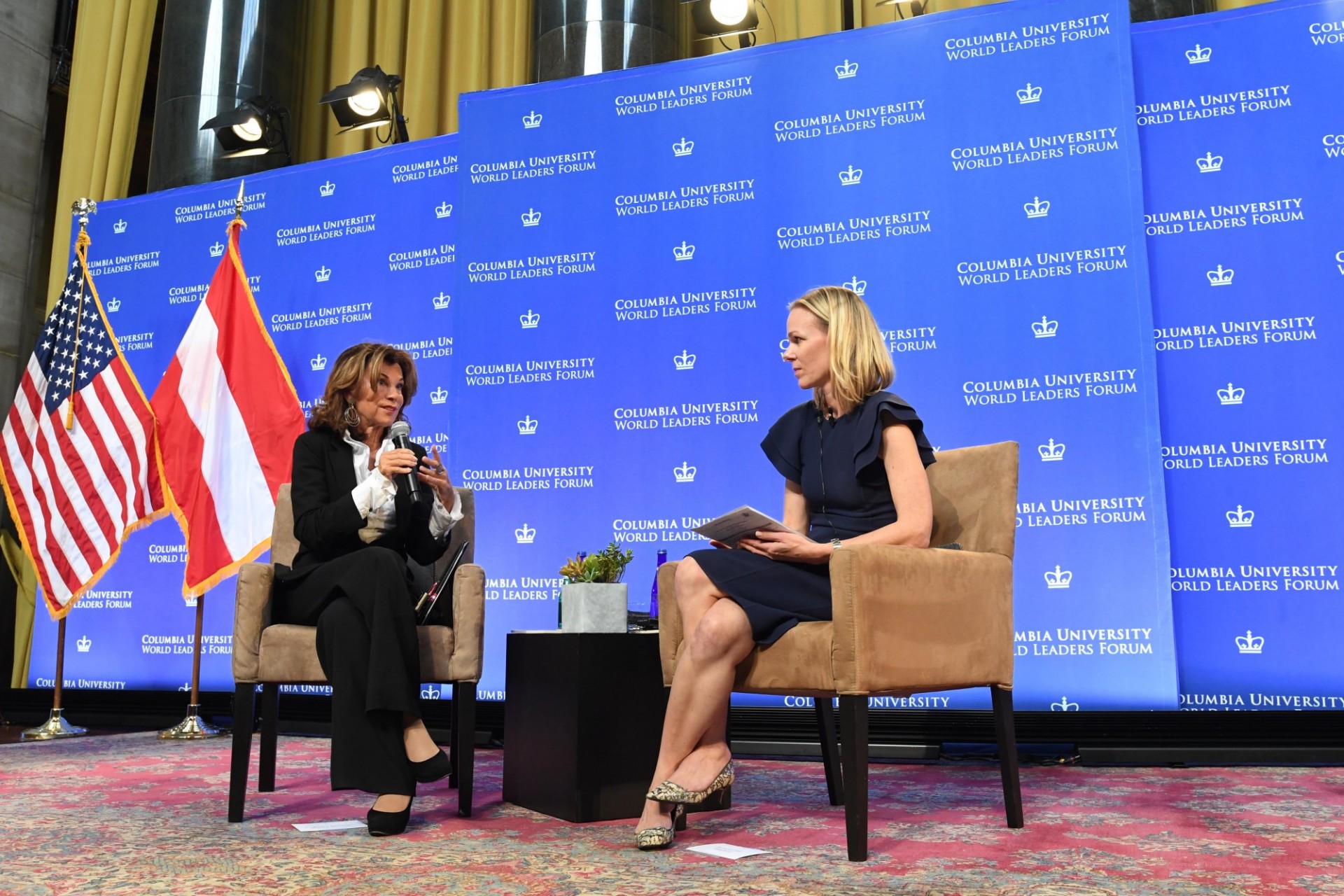 Anu Bradford, Henry L. Moses Professor of Law and International Organization and Director of the European Legal Studies Center at Columbia Law School moderates the question and answer session with the audience.