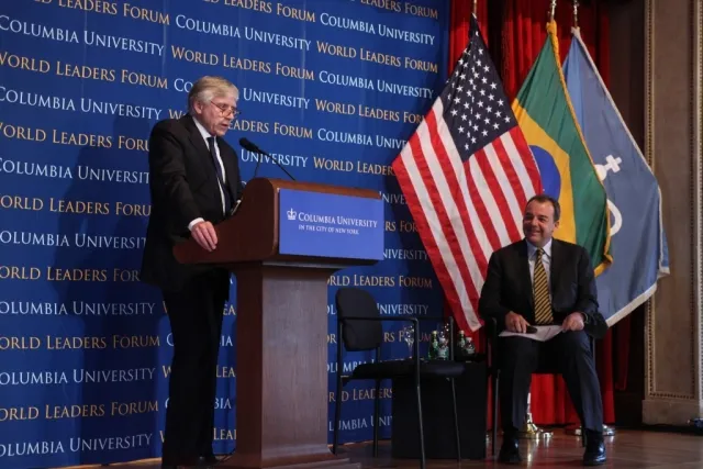 Lee C. Bollinger, President of Columbia University, introduces former Governor of Rio de Janeiro, Sergio Cabral, to Columbia students, faculty and staff.