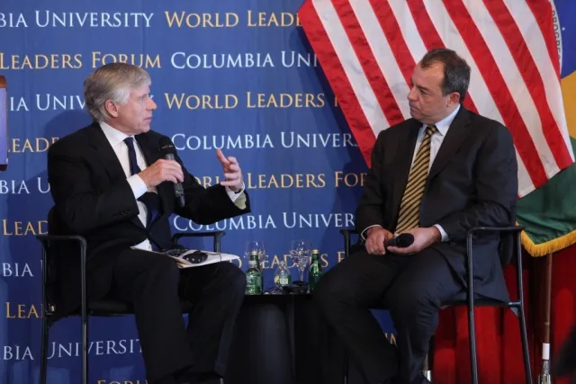President Lee C. Bollinger moderates the question and answer session with the audience members.