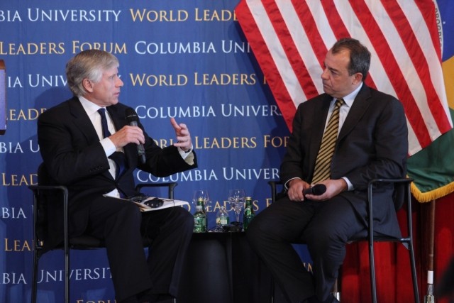 President Lee C. Bollinger moderates the question and answer session with the audience members.