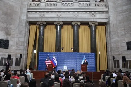 His Excellency Borut Pahor, President of Slovenia, delivers his address to the audience.