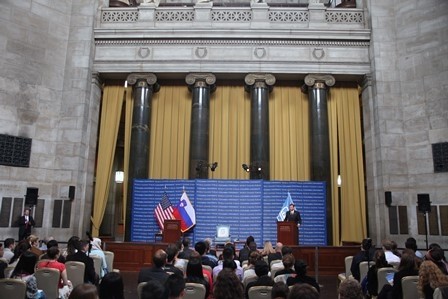 His Excellency Borut Pahor, President of Slovenia, delivers his address to the audience.