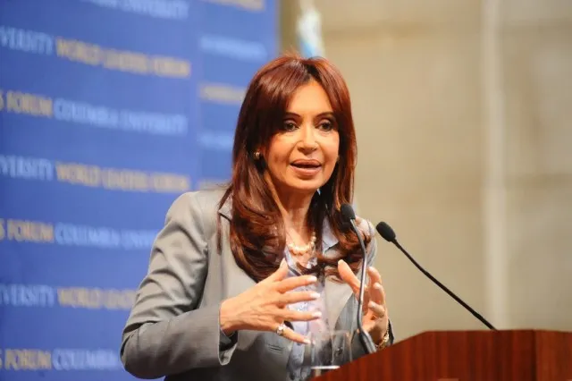 President Cristina Fernández de Kirchner of Argentina delivers her keynote address on "The Global Crisis: A Latin American Perspective" in the Rotunda of Low Memorial Library.