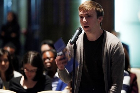 Members of the Columbia University community participate in the question and answer session of the program.