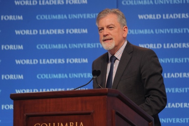 Glenn Denning, Professor of Professional Practice, School of International and Public Affairs, moderates the question and answer session with the audience. 