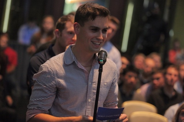 A Columbia University student asks President Poroshenko a question during the question and answer session. 