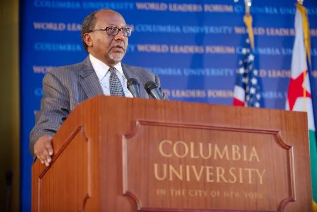Roble Olhaye, Ambassador to UN, Djibouti, addresses audience.