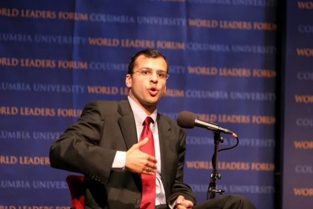 Rohit T. Aggarwala, Columbia alumnus and director of the New York City Mayor's Office of Long-term Planning and Sustainability, replies to a question from the audience.