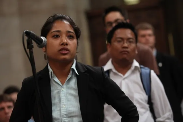 Columbia students engage in a lively question and answer session with Prime Minister Nepal.