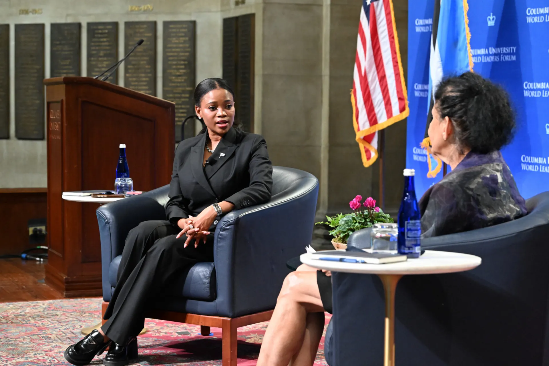 Minister Bogolo Kenewendo in conversation with moderator, EVP Wafaa El-Sadr.