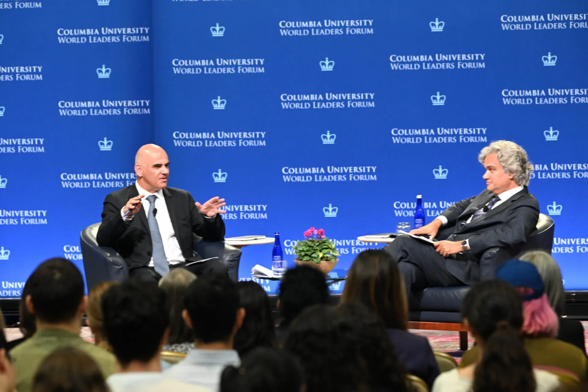 Secretary General Alain Berset in conversation with moderator Professor Alexander Cooley.