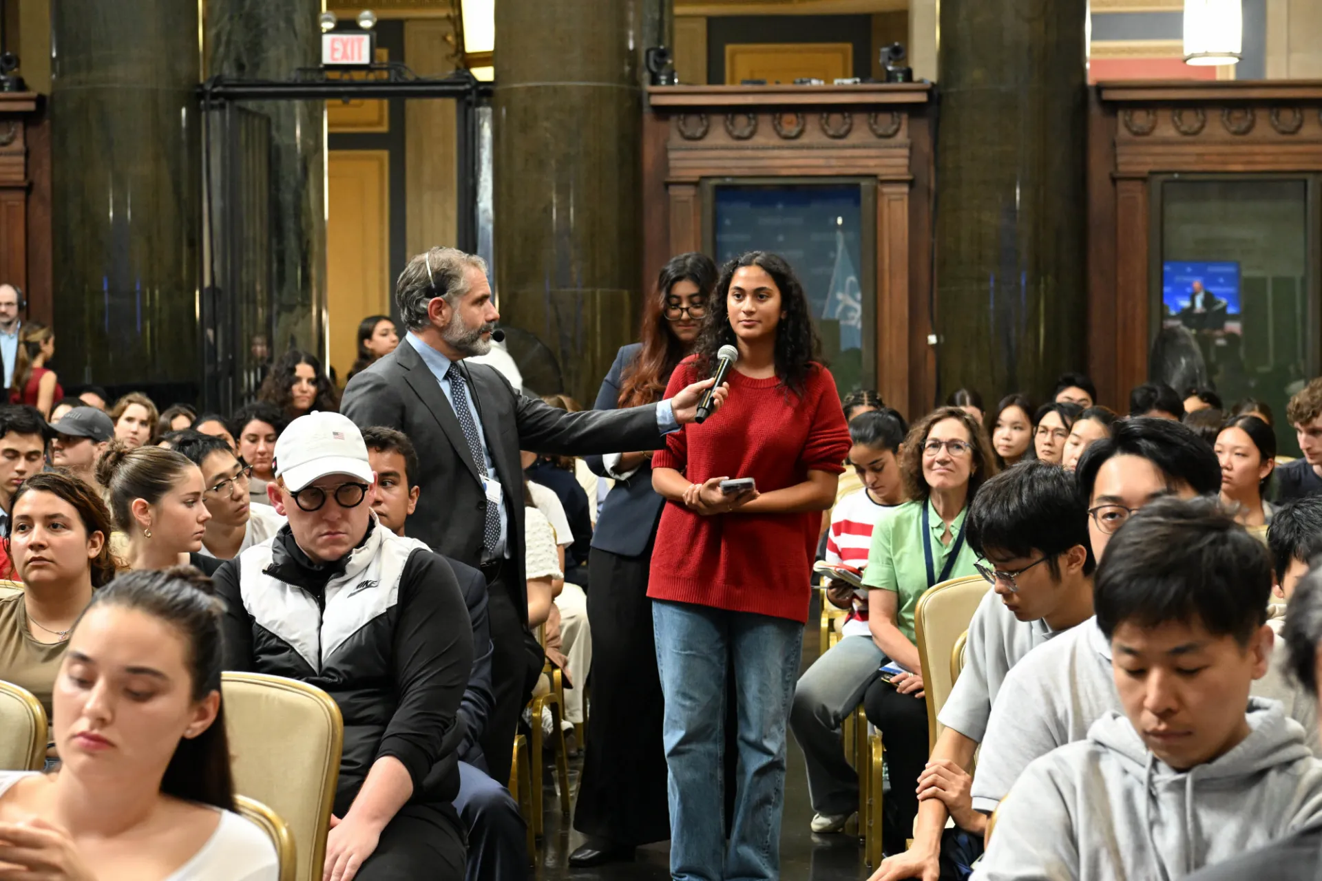 Students asking questions during the live Q&A portion of the program.