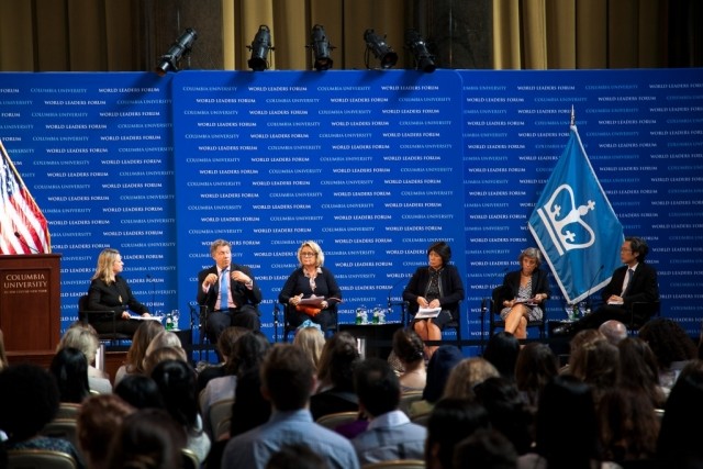 The first panel discussion titled, “Core Priority Areas for Children in the Age of Sustainable Development,” with Joanna Rubinstein, Seth Berkley, Christine (Stine) Bosse, Ambassador Dho Young-Shim, Marta Santos Pais, and Hirokazu Yoshikawa. 