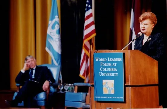President of Latvia Vaira Vike-Freiberga delivers a keynote address.