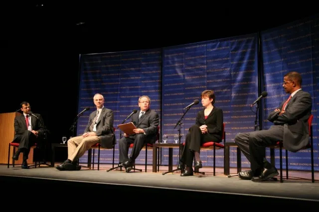 Dr. Stephen A. Cohen moderates this World Leaders Forum panel discussion on October 23, 2008.